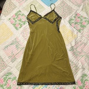 Betsey Johnson vintage green velvet lace embellished spaghetti strap Y2K dress